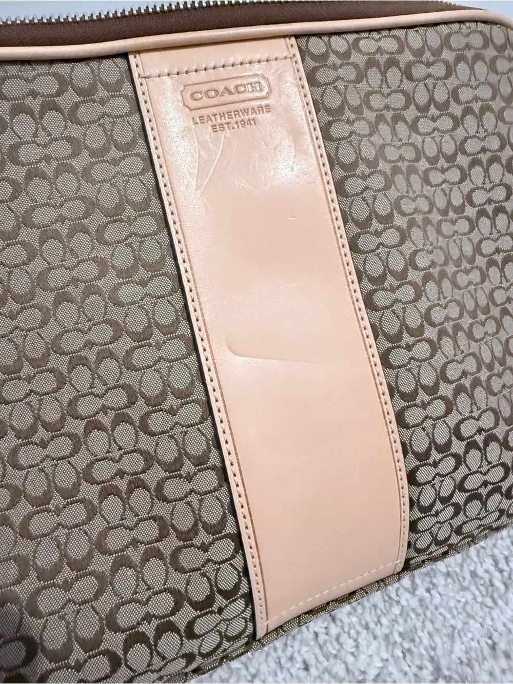 Coach Tan and Brown Signature Makeup Bag